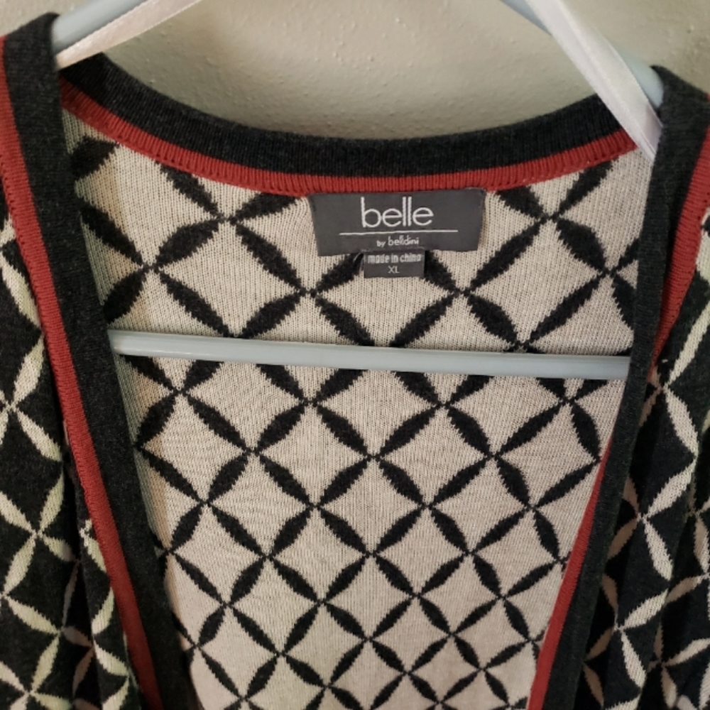 Charcoal cayenne ivory geometric cardigan 1x worn 1x